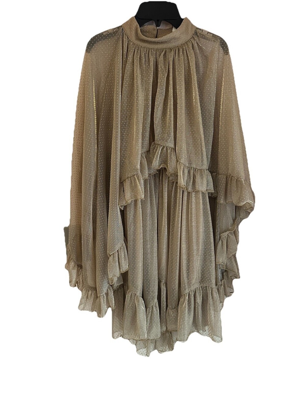 Fashion Nova Ashlyn Gold Ruffled Mini Dress Size Small Sheer Layered Boho Glam